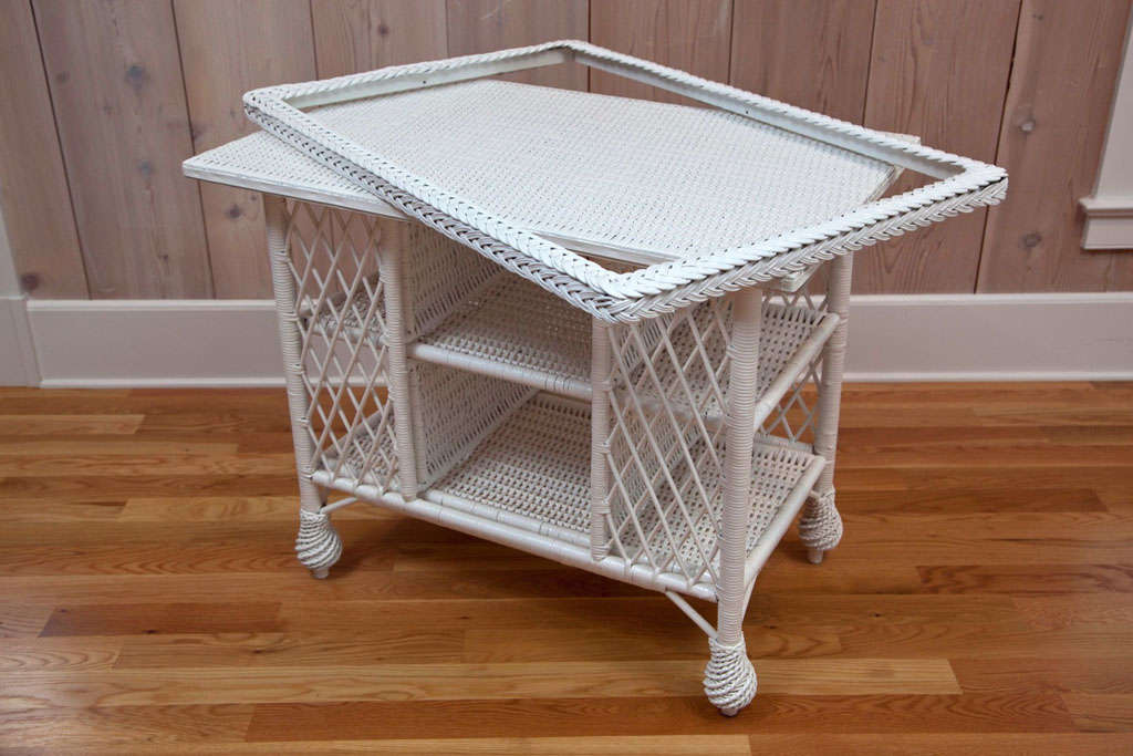 Cane Antique Wicker Library Table