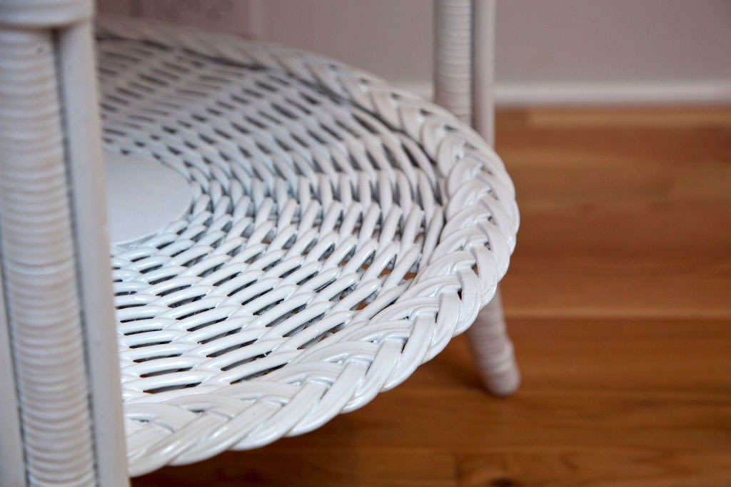 20th Century Oblong Wicker Table with Woven Lower Shelf For Sale