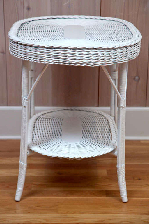 Oblong Wicker Table with Woven Lower Shelf For Sale 1