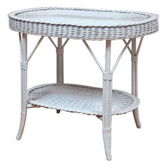 Oblong Wicker Table with Woven Lower Shelf