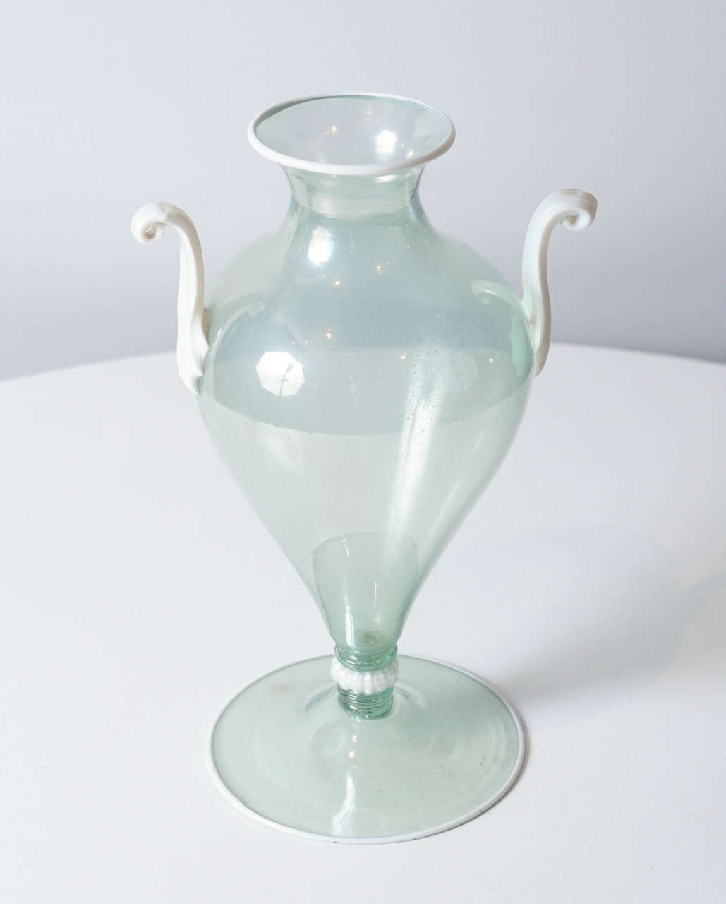 Mid-Century Modern Beautiful Double Handled Pale Blue Murano Vase