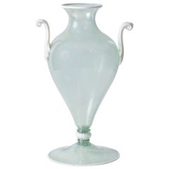 Beautiful Double Handled Pale Blue Murano Vase