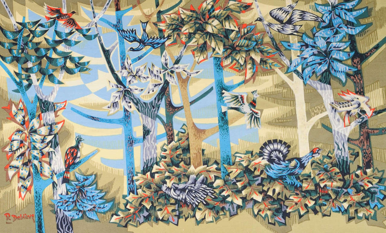 Le dessin de la forêt a été imprimé sur cette tapisserie par la maison parisienne Corot, Editeur sur étoffes, 65-67 Champs-Elysées, Paris. 
Le certificat d'authenticité se trouve au dos. La tapisserie est signée personnellement par Robert Debiève