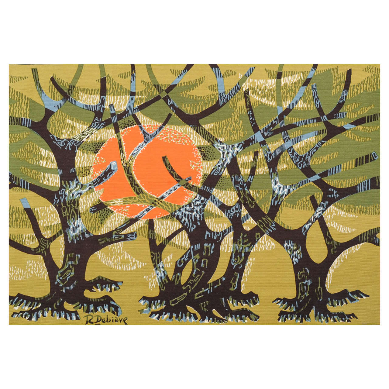 Mid-Century Tapestry L'Oliveraie created by French Artist Robert Debiève