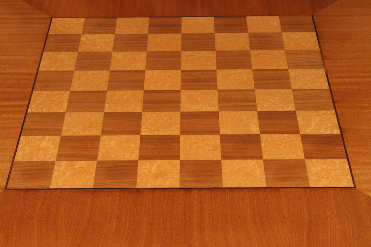 Vintage Chess and Game Table in Teak with Bird's-Eye Maple Inlay In Good Condition In santa monica, CA