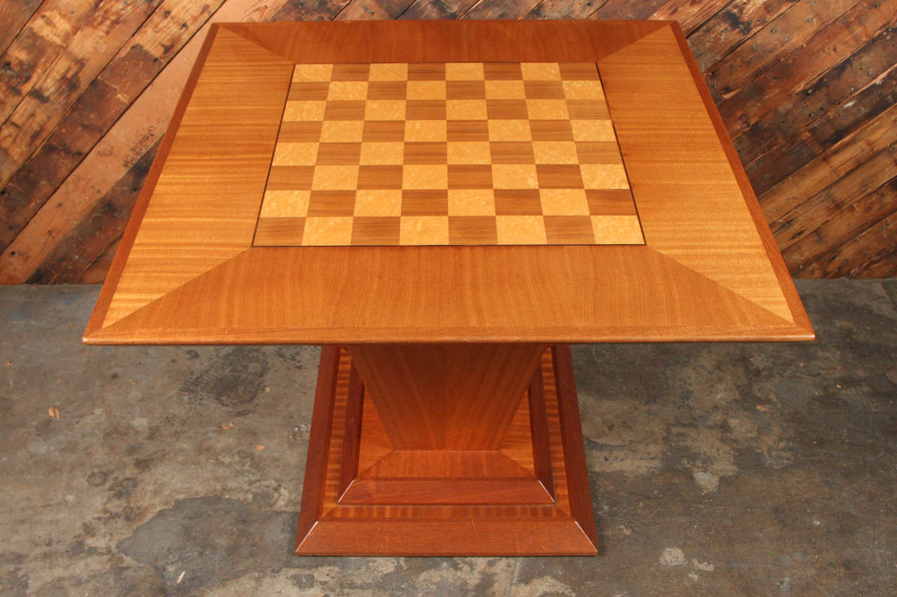 20th Century Vintage Chess and Game Table in Teak with Bird's-Eye Maple Inlay