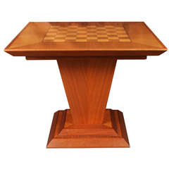 Vintage Chess and Game Table in Teak with Bird's-Eye Maple Inlay