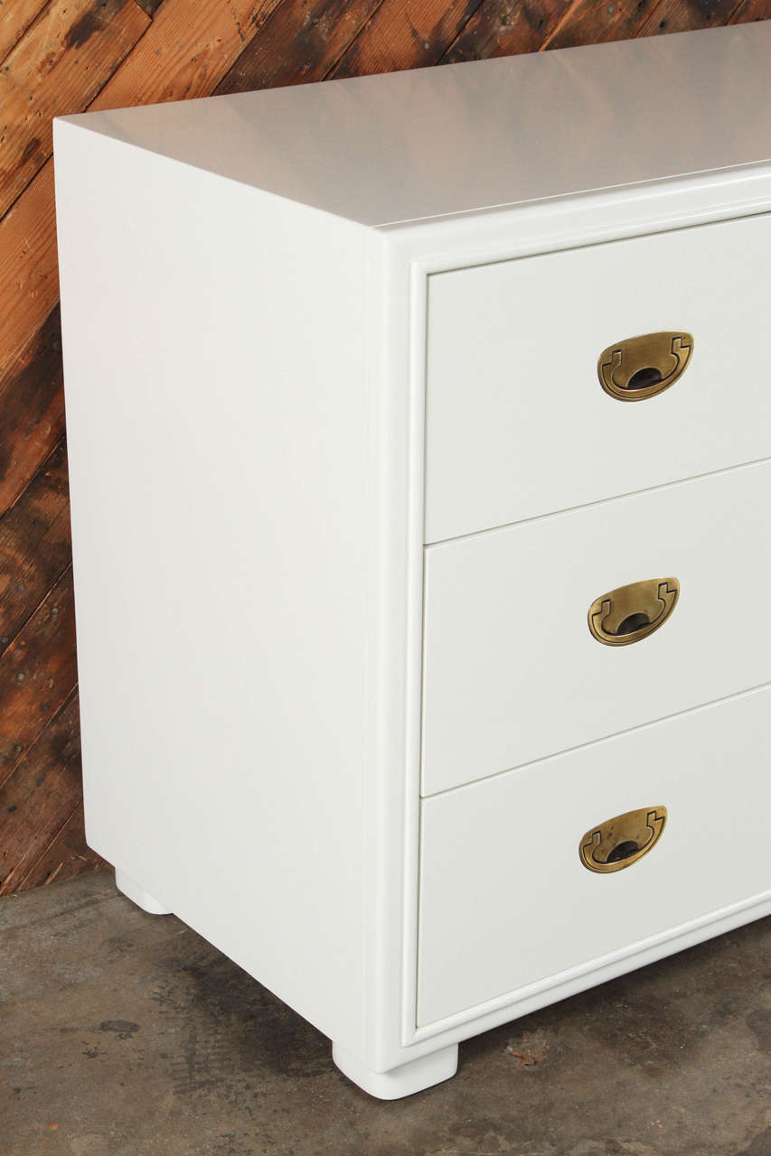 Hollywood Regency White Lacquer Dresser with Brass Hardware 1