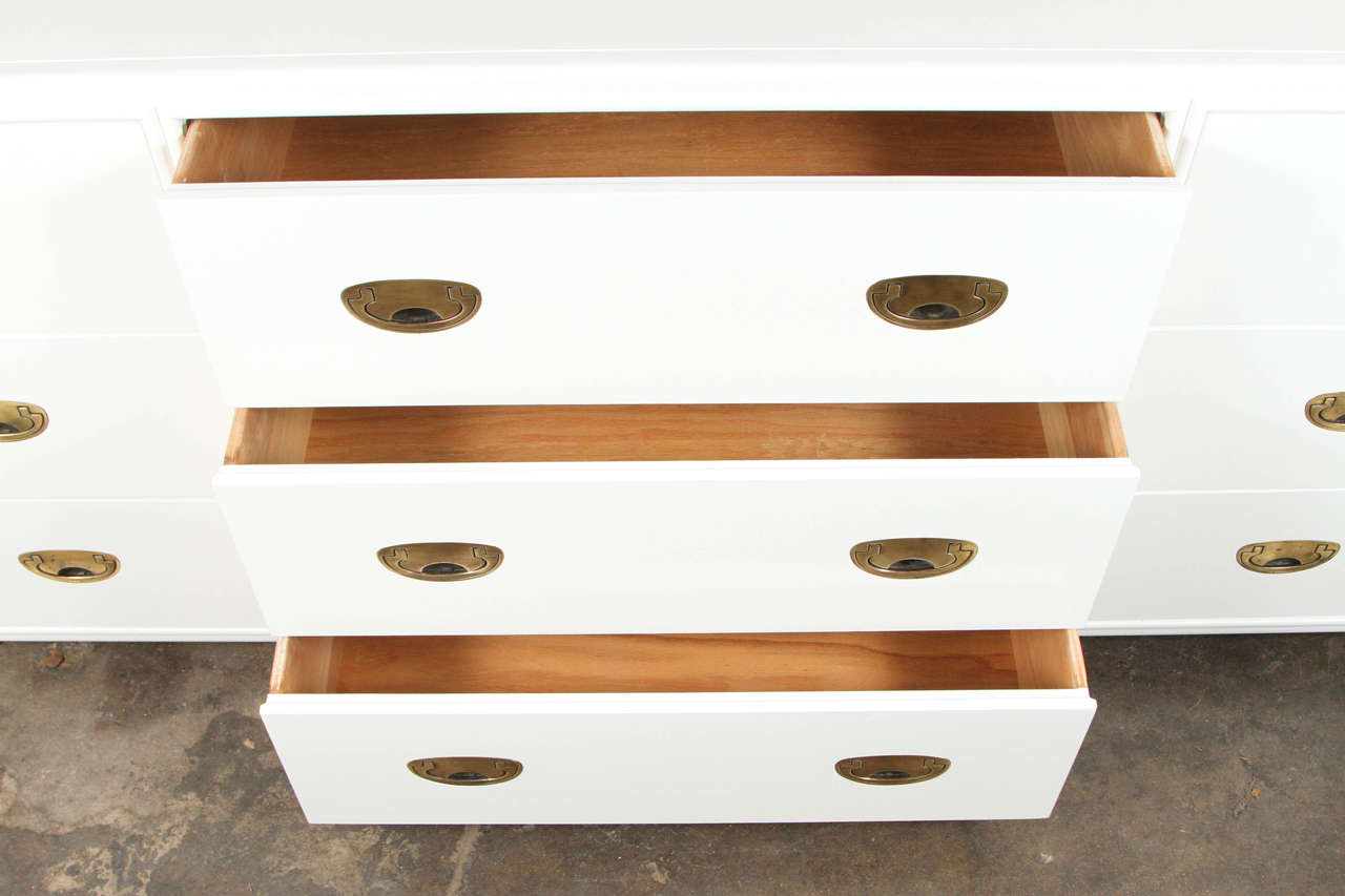 Hollywood Regency White Lacquer Dresser with Brass Hardware at 1stDibs