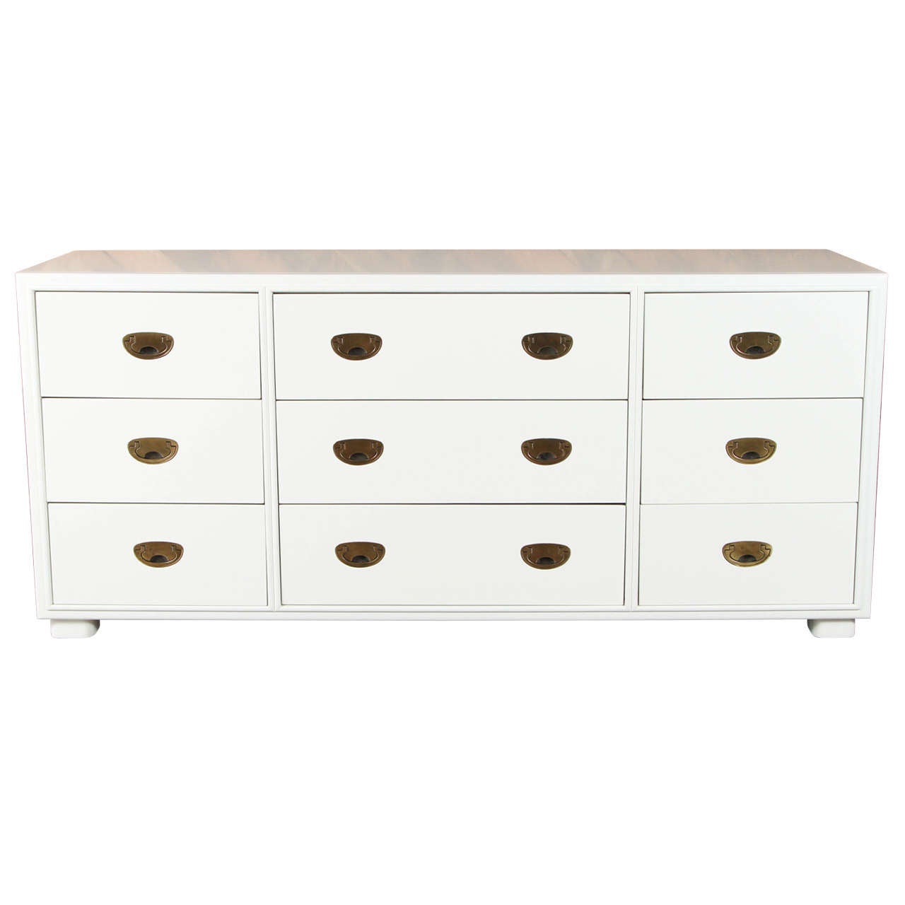 Hollywood Regency White Lacquer Dresser with Brass Hardware at 1stDibs