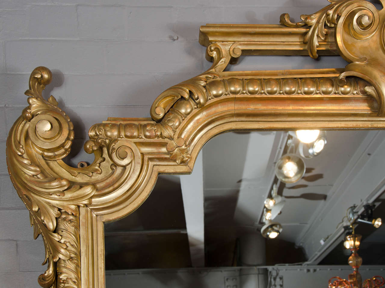 English 19th Century Mirror with Carved and Giltwood Frame of Substantial Size