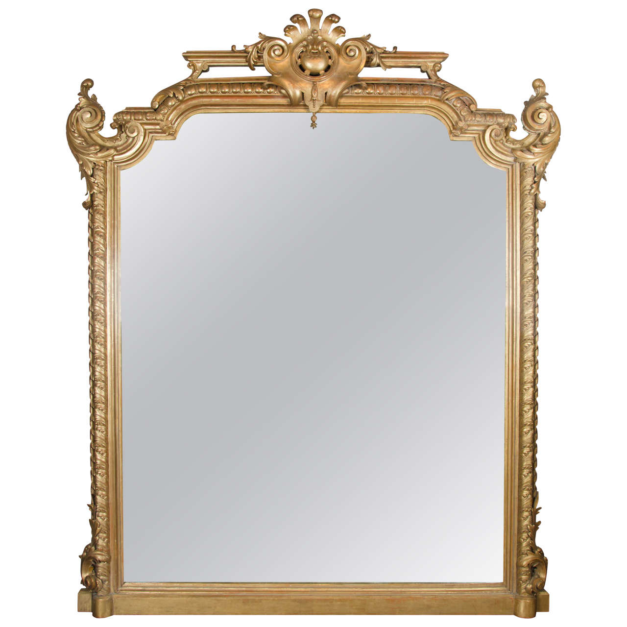 19th Century Mirror with Carved and Giltwood Frame of Substantial Size