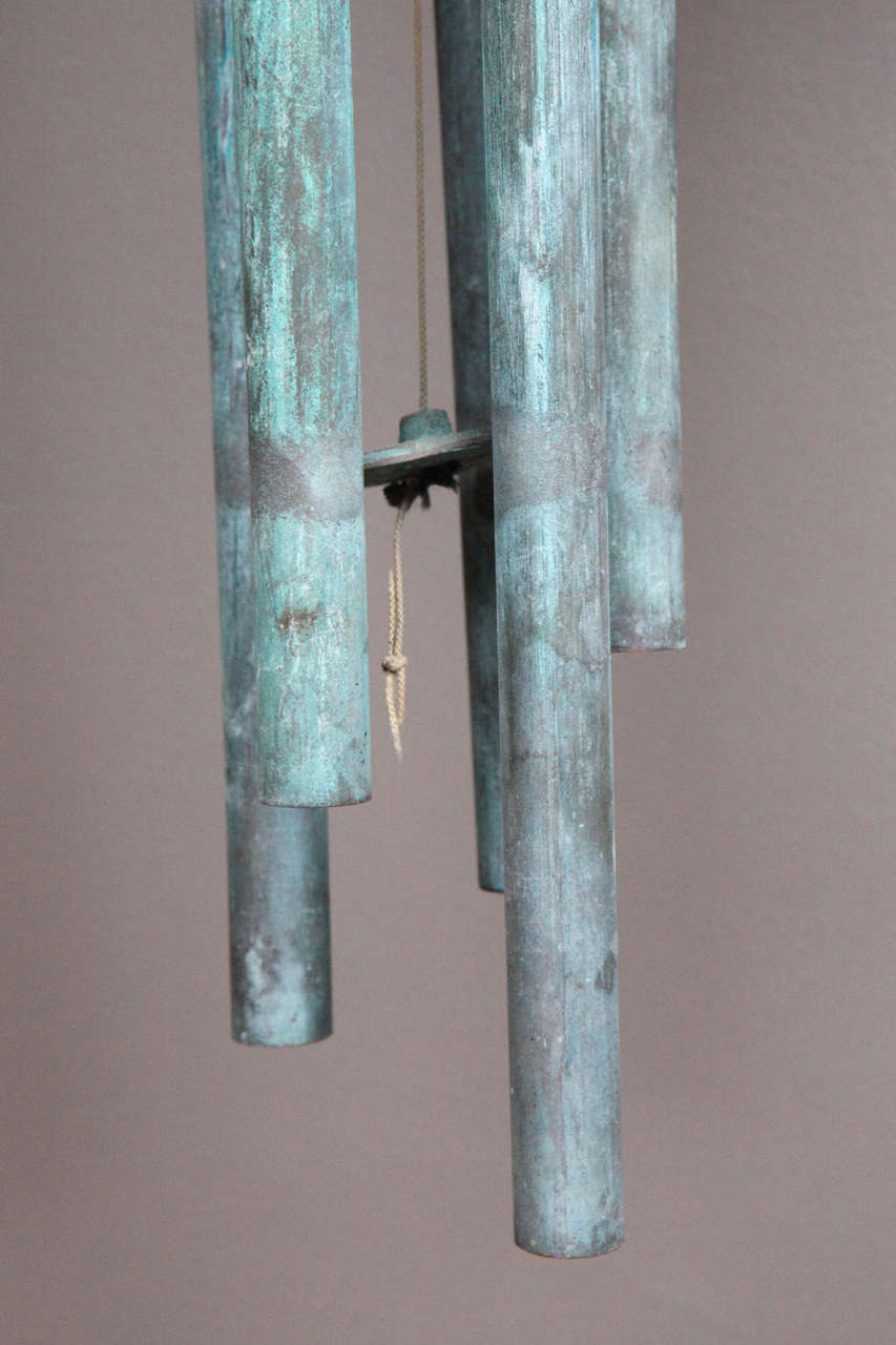 Beautifully Patinated Copper Wind Chime In Excellent Condition In Los Angeles, CA