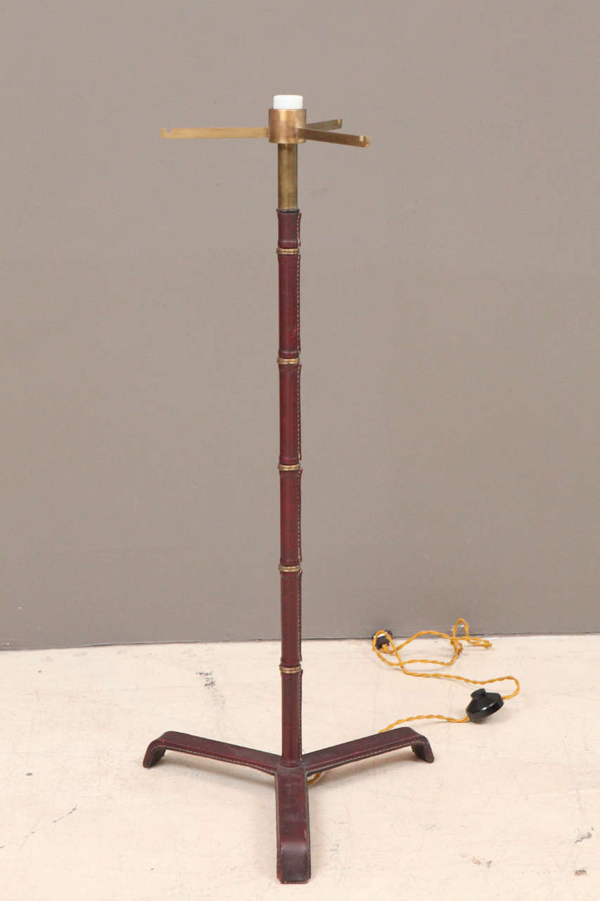 Mid-20th Century Leather Clad Floor Lamp by Jacques Adnet