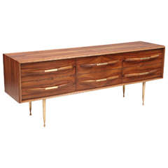 Italian Six Drawer Rosewood Dresser with Brass Legs