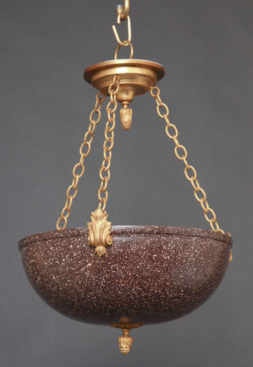 Neoclassical Faux Porphyry and Ormolu Pendant For Sale