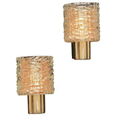 Amorphic Form Sconces with Amber and Clear Molded Glass Shades