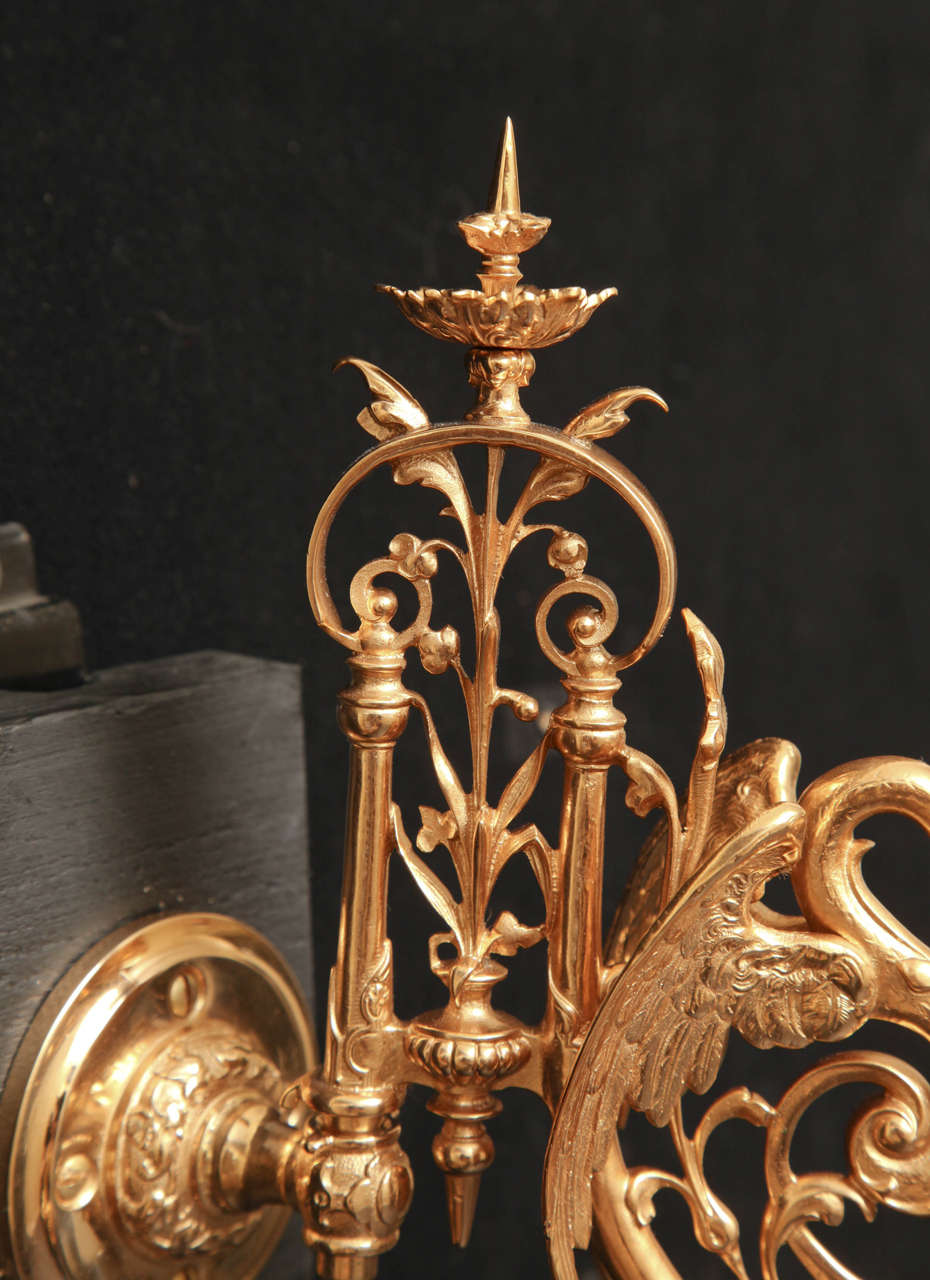 Pair of Napoleon III Swing Arm Sconces with Swan Motif by Barbedienne In Excellent Condition For Sale In New York, NY