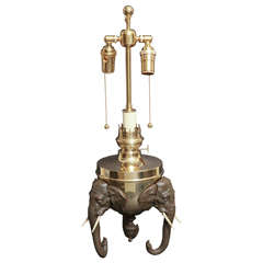 Brass and Polychrome Spelter, Elephant Motif Oil Lamp