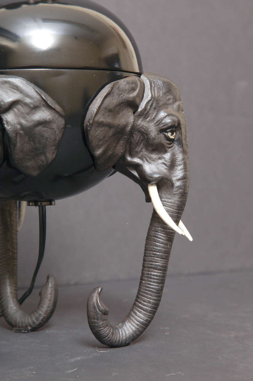 Danish Brass and Spelter Tripod Lamp with Elephant Moitf For Sale