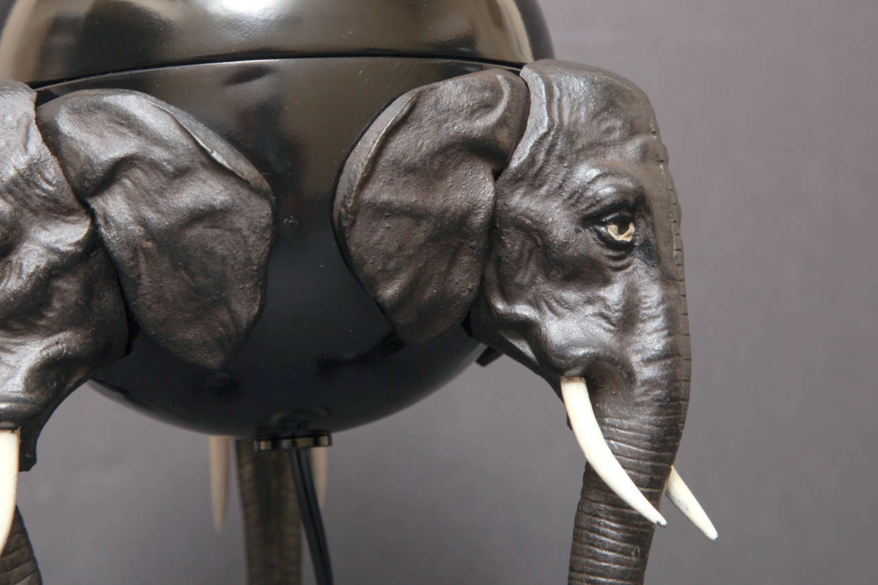 Brass and Spelter Tripod Lamp with Elephant Moitf In Excellent Condition For Sale In New York, NY