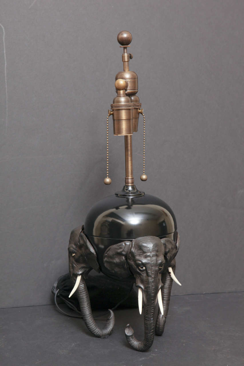 Brass and Spelter Tripod Lamp with Elephant Moitf For Sale 2