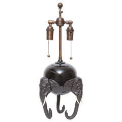 Brass and Spelter Tripod Lamp with Elephant Moitf