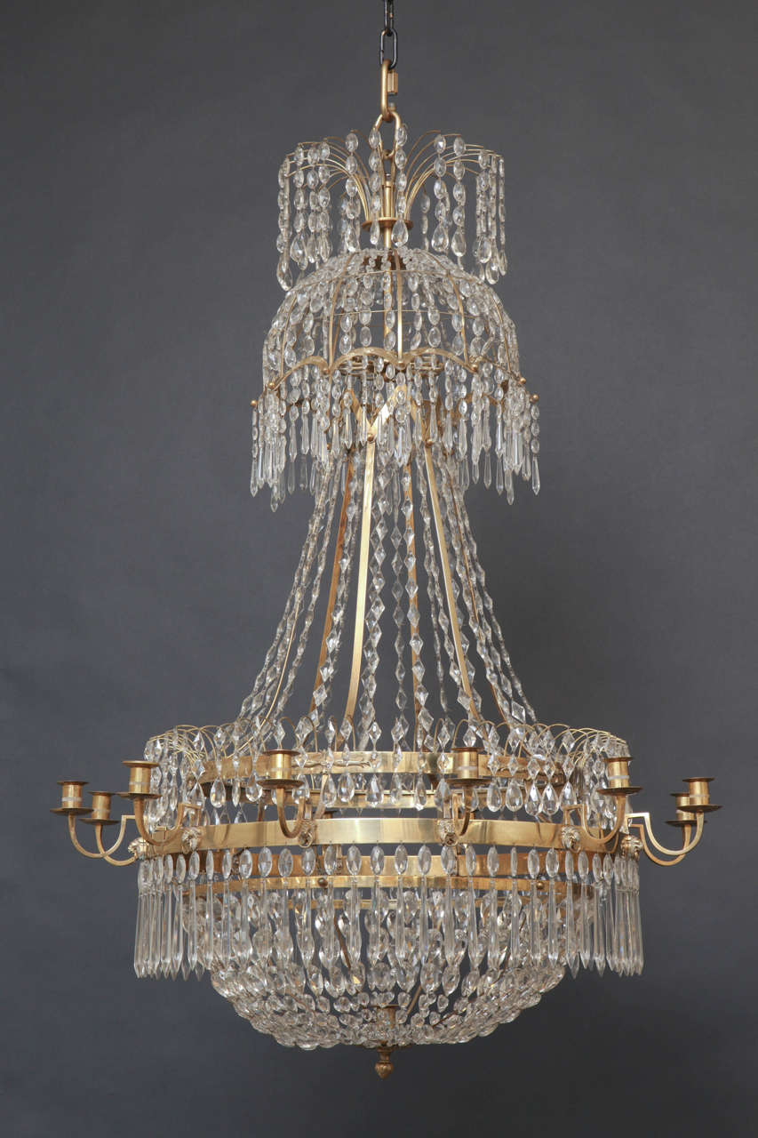Gustavian Bronze, Brass and Crystal Chandelier