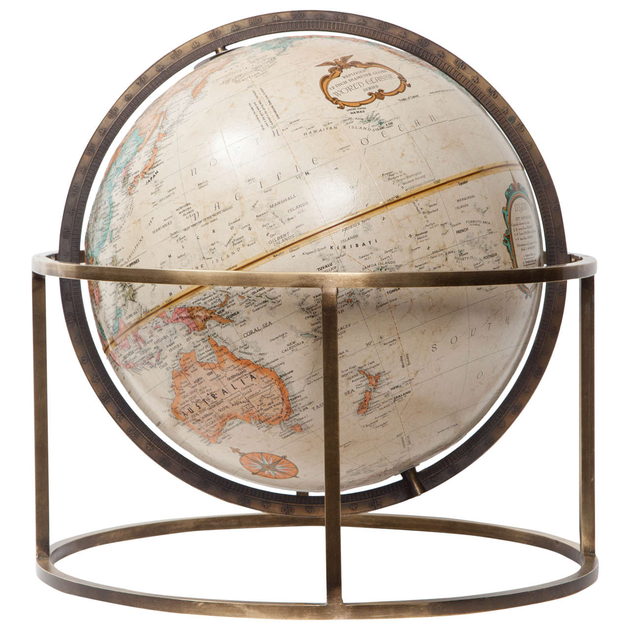 1960s Brass Tabletop Terrestrial Globe