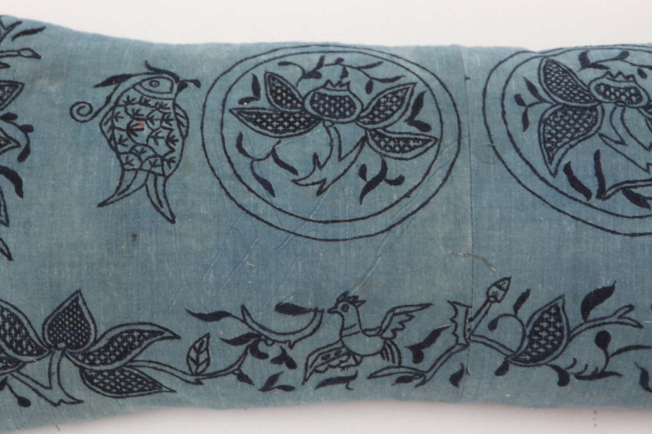 20th Century Chinese Indigo Embroidered Pillows