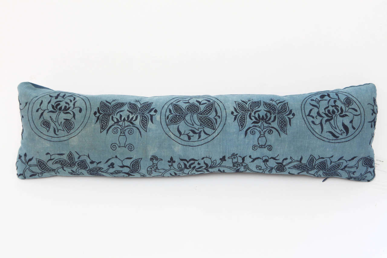 Chinese Indigo Embroidered Pillows at 1stdibs