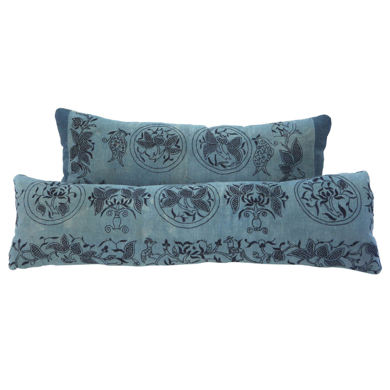 Chinese Indigo Embroidered Pillows at 1stdibs