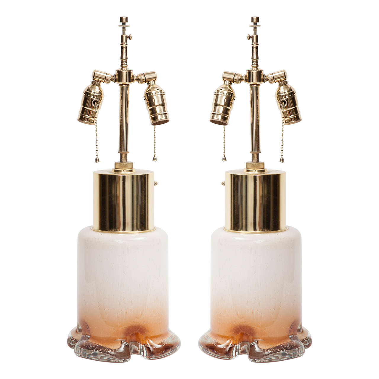 Mazzega White and Amber Ombre Glass Lamps 