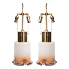 Mazzega White and Amber Ombre Glass Lamps