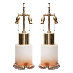 Mazzega White and Amber Ombre Glass Lamps 