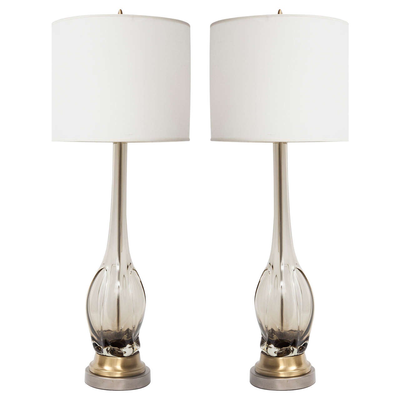 Pair of Smoky Brown Murano Glass Lamps by Seguso