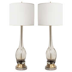 Pair of Smoky Brown Murano Glass Lamps by Seguso