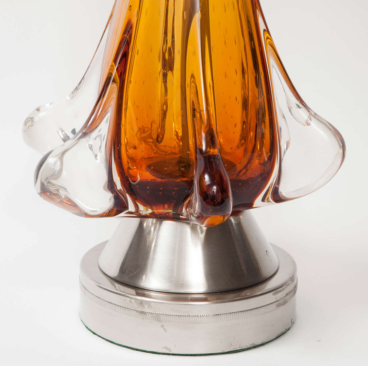 Mid-Century Modern Pair of Amber Murano Glass Lamps by Seguso