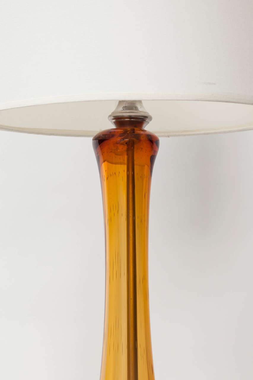 Brushed Pair of Amber Murano Glass Lamps by Seguso