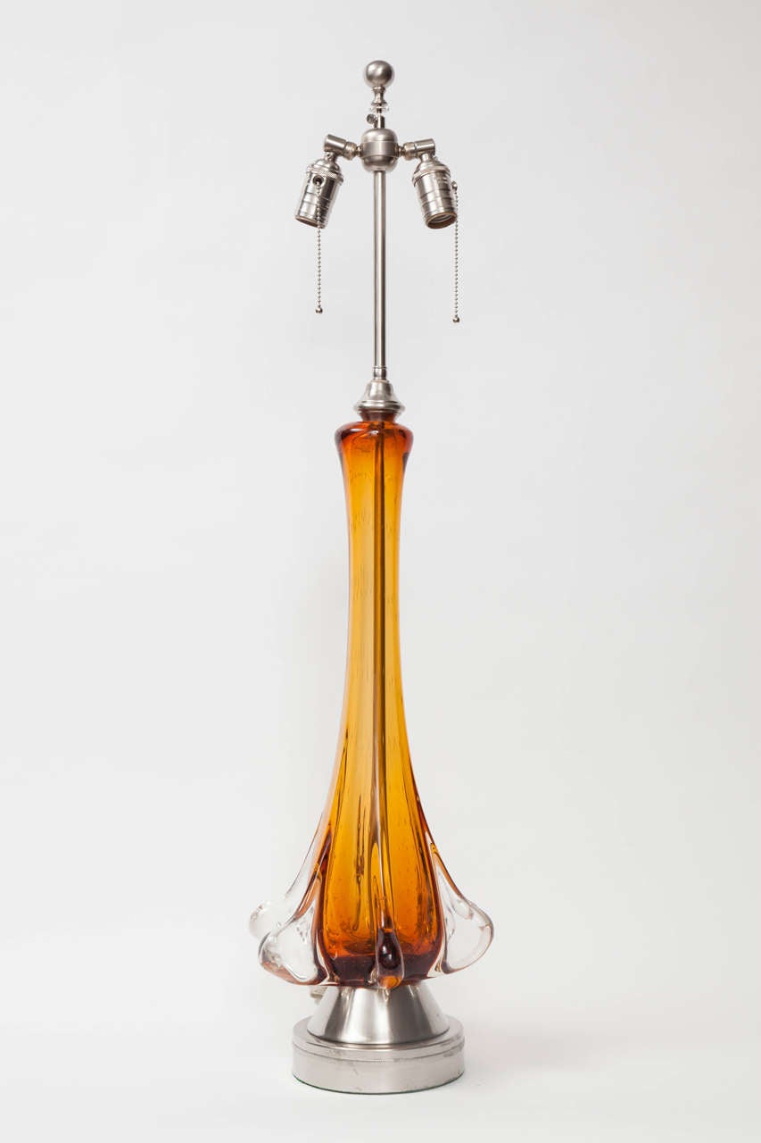 Pair of Amber Murano Glass Lamps by Seguso In Excellent Condition In New York, NY