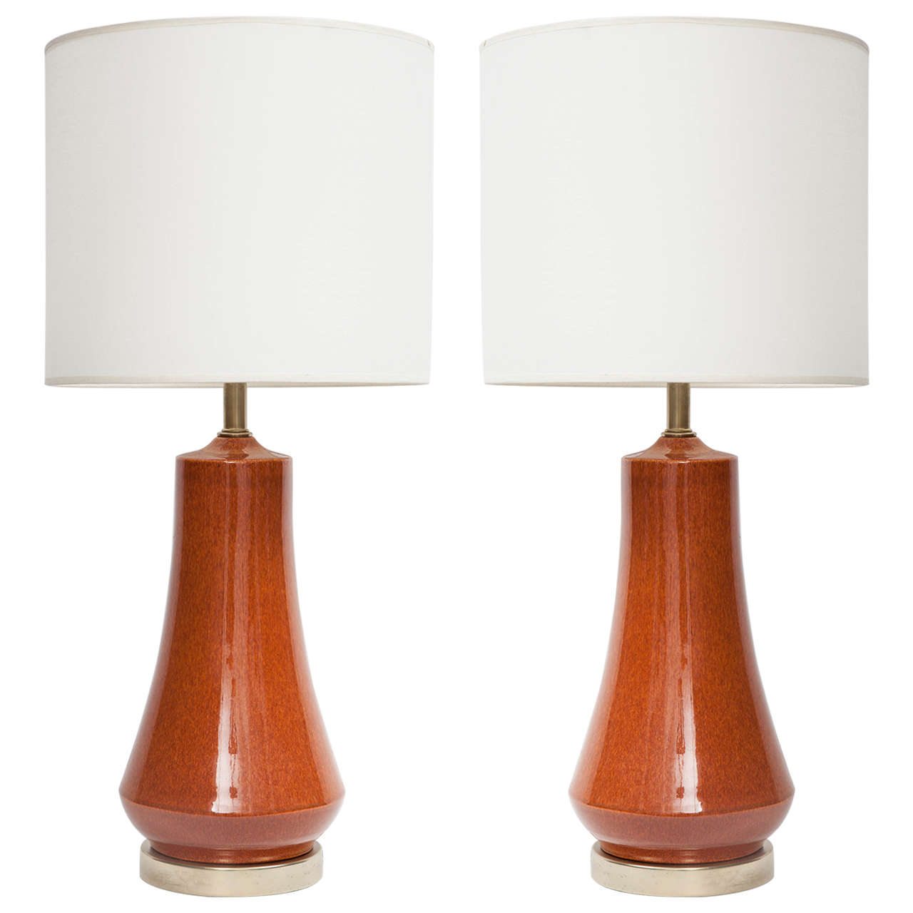 Pair of Mid-Century Orange Speckled Glazed Lamps