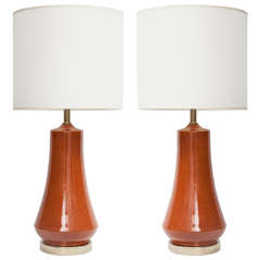 Pair of Mid-Century Orange Speckled Glazed Lamps