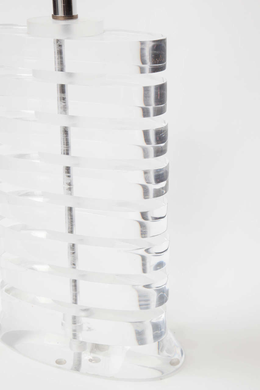 Modern Karl Springer style Oval Stacked Lucite Disc Lamps,