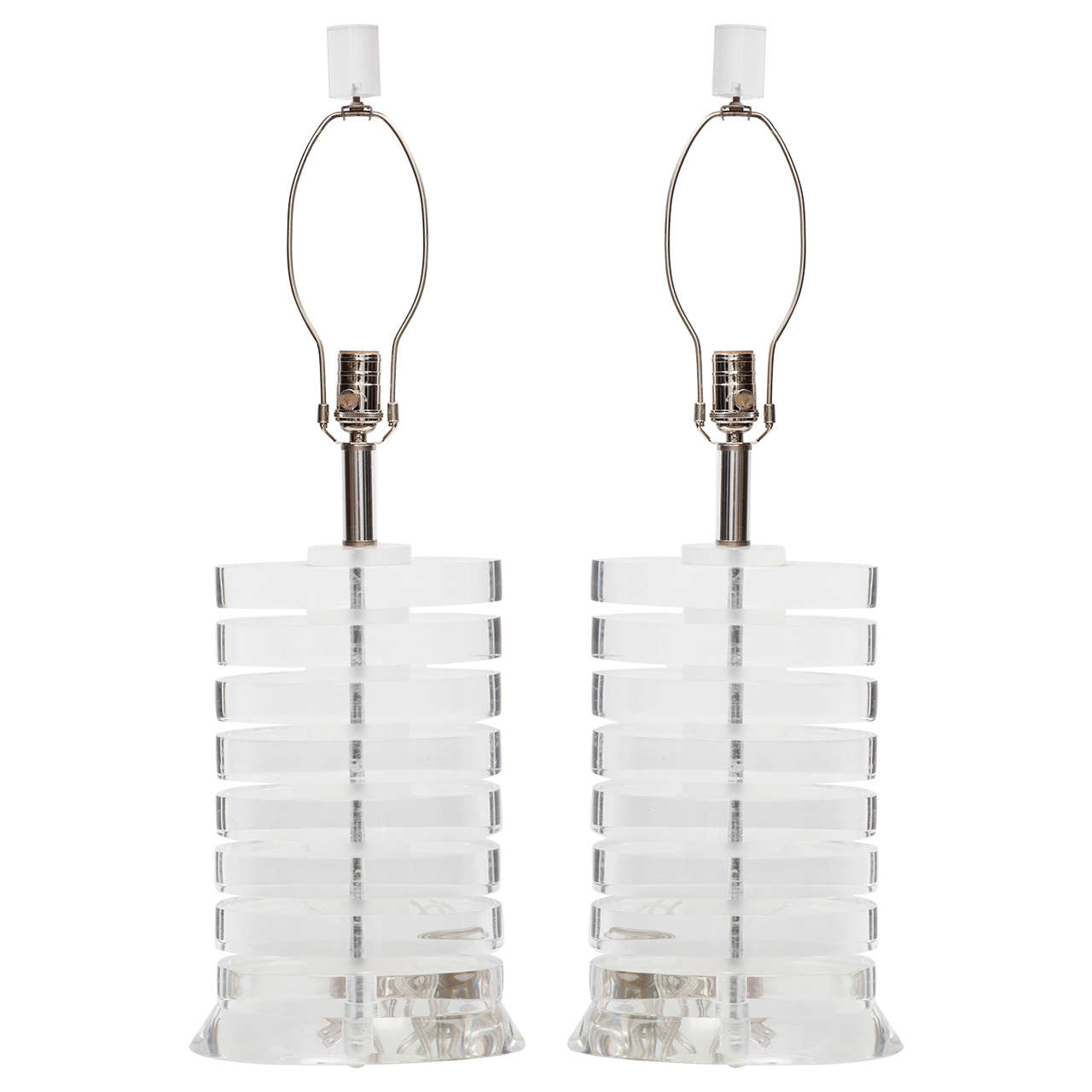 Karl Springer style Oval Stacked Lucite Disc Lamps,