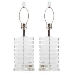 Karl Springer style Oval Stacked Lucite Disc Lamps,