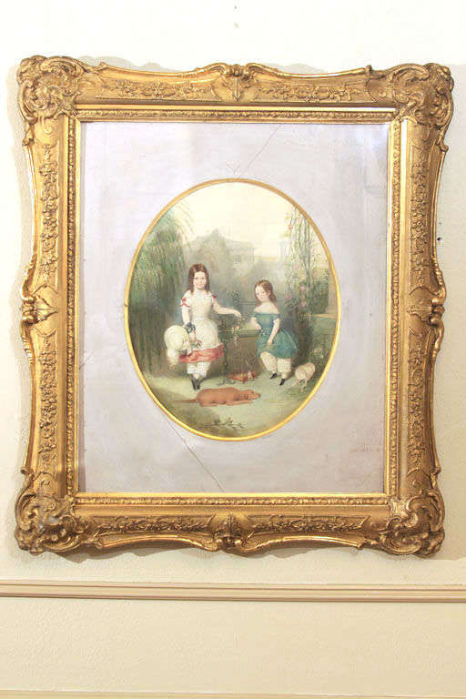 Watercolor portrait of 2 girls by W. Hunt
