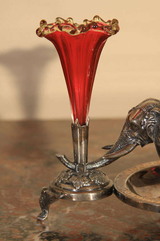 Silver Plate Silver plate and cranberry glass epergne.