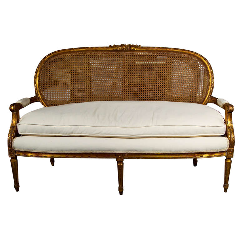French Louis XIV Style Caned Back Settee
