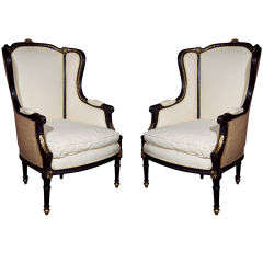 Vintage Pair of French Louis XVI Style Wing-back Bergere Chairs