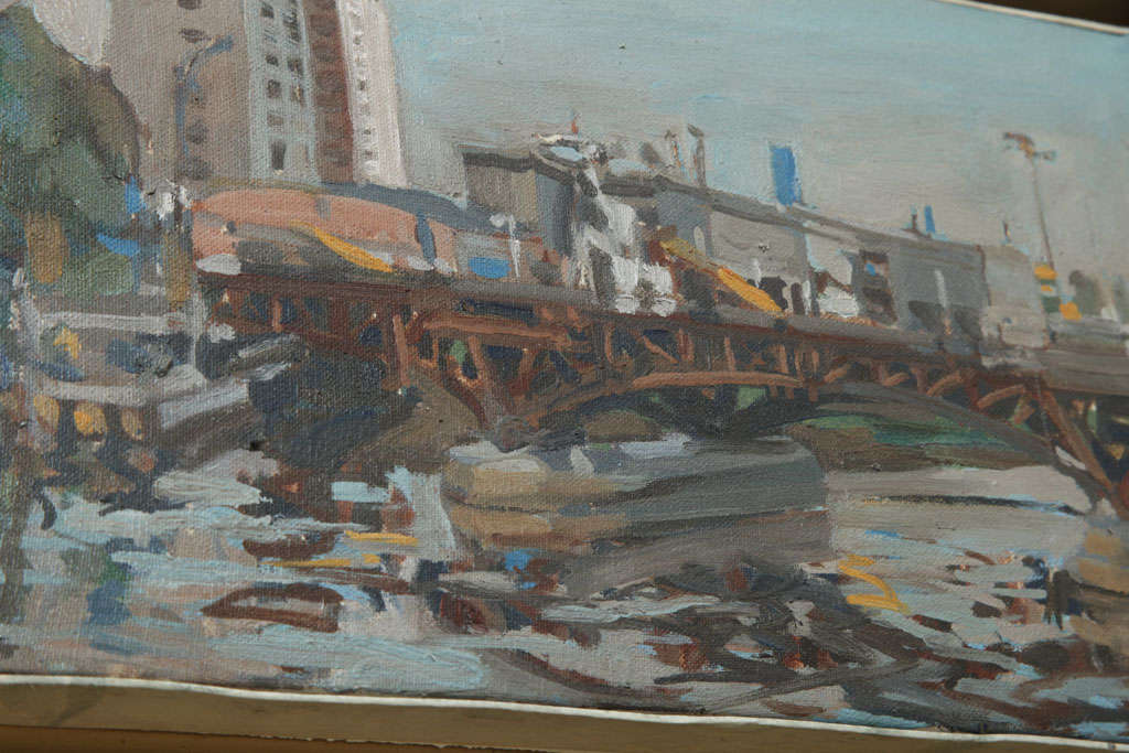 Post-Modern Hencer Molina Oil on Canvas, Port Scenes of Buenos Aires For Sale